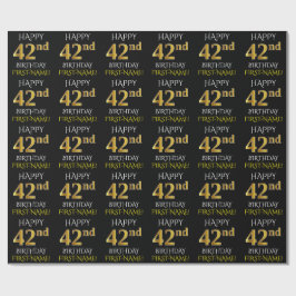 Papel De Presente Preto, Dourado "FELIZ 42º ANIVERSÁRIO"