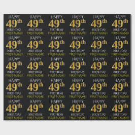 Papel De Presente Preto, Dourado "FELIZ 49 ANOS"