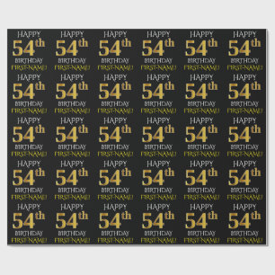 Papel De Presente Preto, Dourado "FELIZ 54 ANOS"