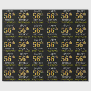Papel De Presente Preto, Dourado "FELIZ 56 ANOS"