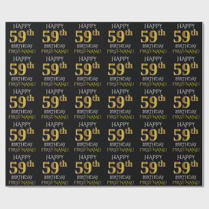 Papel De Presente Preto, Dourado "FELIZ 59 ANOS"