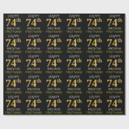Papel De Presente Preto, Dourado "FELIZ 74 ANOS"