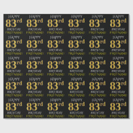 Papel De Presente Preto, Dourado "FELIZ 83º ANIVERSÁRIO"