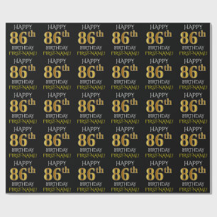 Papel De Presente Preto, Dourado "FELIZ 86 ANOS"