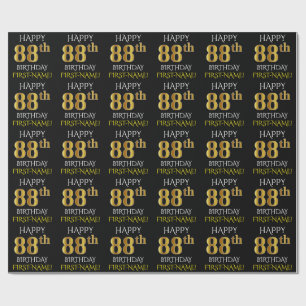 Papel De Presente Preto, Dourado "FELIZ 88 ANOS"
