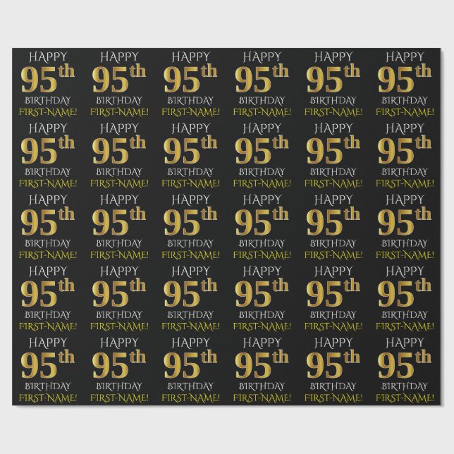 Papel De Presente Preto, Dourado "FELIZ 95 ANOS" (Aberto)