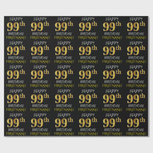 Papel De Presente Preto, Dourado "FELIZ 99 ANOS"