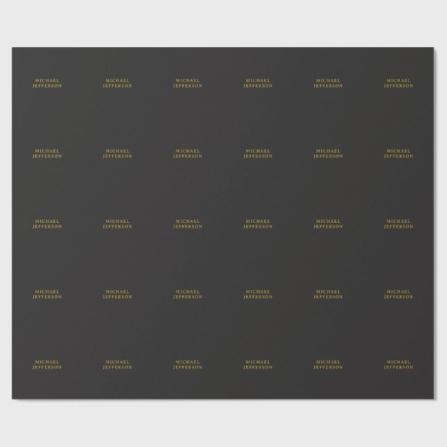Papel De Presente Preto & Dourado Minimalista Simples Moderno Nome P (Aberto)