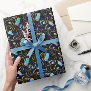 Papel De Presente Preto e Azul Moderno Faux Dourado e opal
