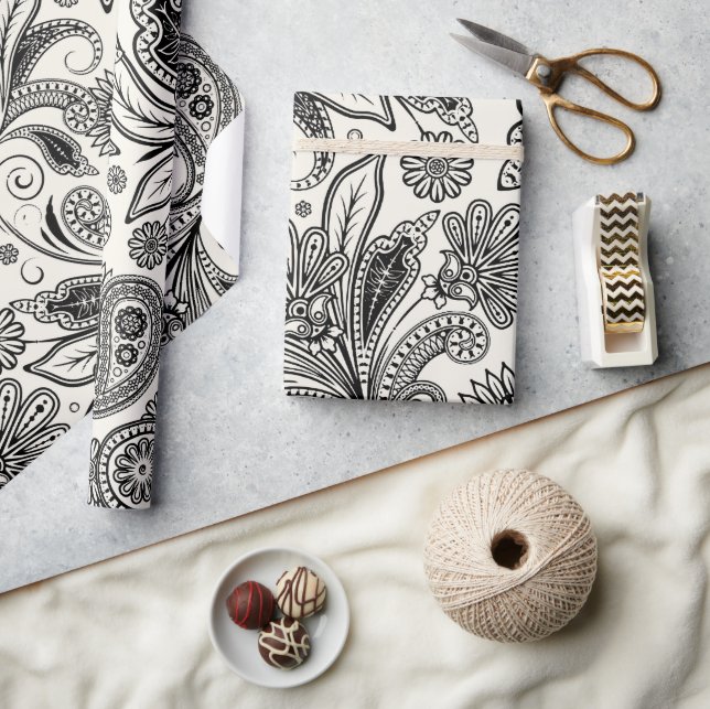 Papel De Presente Preto e branco (Artesanato)