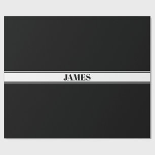 Papel De Presente Preto e Branco com Faixa de Nome Personalizado