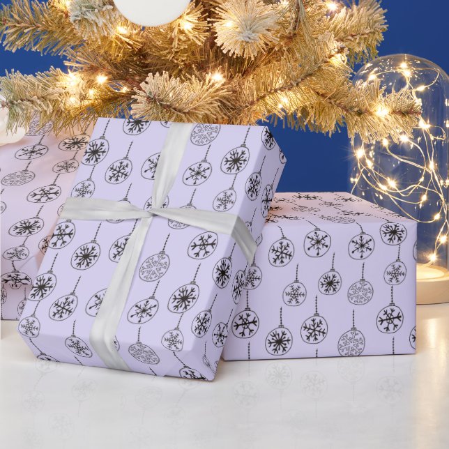 Papel De Presente Preto e Branco Modernos Flocos de Neve Roxo Natal (Feriados)