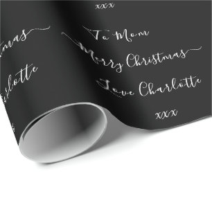 Papel De Presente Preto e Branco Nome Personalizado Feliz Natal