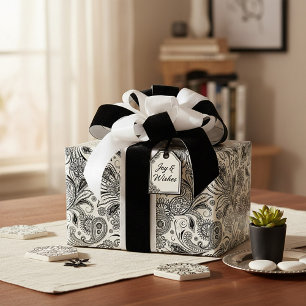 Papel De Presente Preto e branco paisley