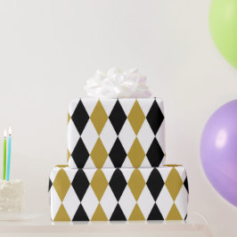 Papel De Presente Preto E Dourado Argyle