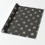 Papel De Presente Preto e Dourado Flores Vintage Paris<br><div class="desc">Papel de embrulho floral vintage parisiense cinza,  preto e dourado.</div>
