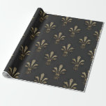 Papel De Presente Preto e Dourado Vintage Paris Fleur de Lis<br><div class="desc">Papel de embrulho parisiense vintage cinza,  preto e dourado fleur de lis.</div>