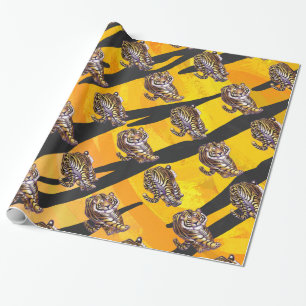Papel De Presente Preto e Laranja Tigre