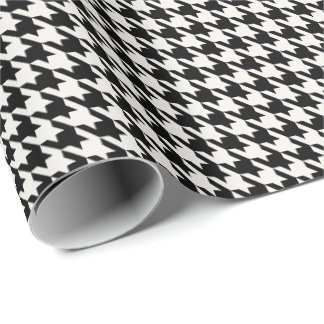 Papel De Presente Preto e Marfim Padrão Houndstooth | Clássico