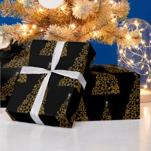 Papel De Presente Preto e Natal contemporâneo Dourado