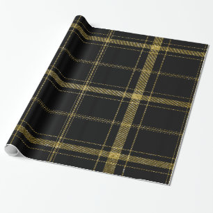Papel De Presente Preto e ouro Plaid-03