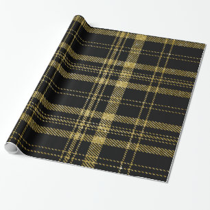 Papel De Presente Preto e ouro Plaid-07