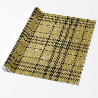 Papel De Presente Preto e ouro Plaid-13