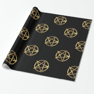 Papel De Presente Preto e pentagram das bruxas do ouro