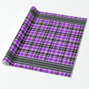 Papel De Presente Preto e Roxo - Tartan