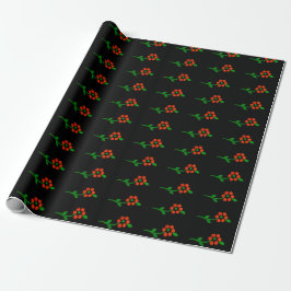 Papel De Presente Preto e Vermelho Fofo ﻿Floral e Botânicos