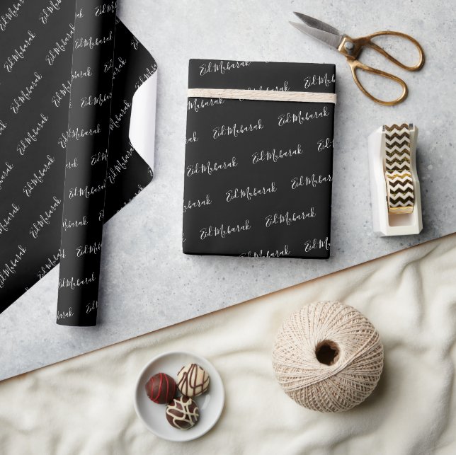 Papel De Presente Preto Eid Mubarak Script Muslim (Artesanato)