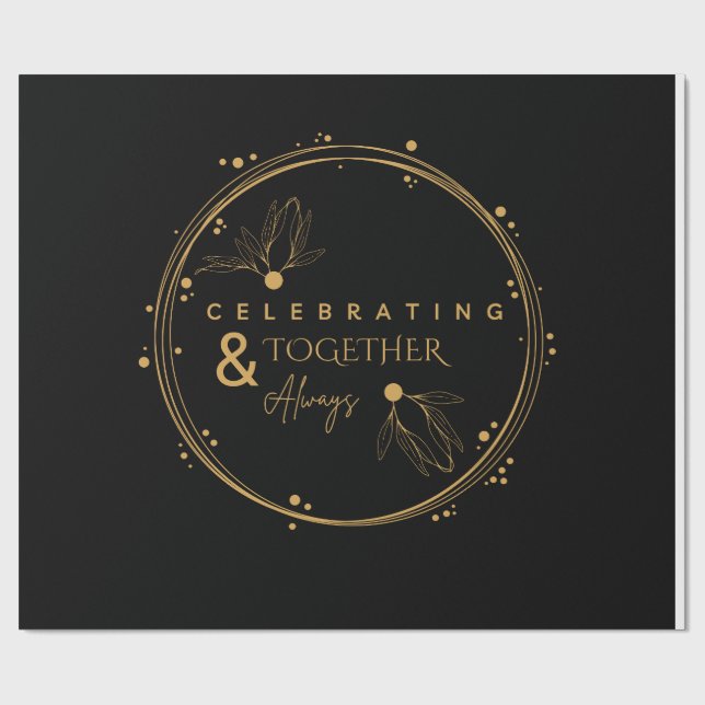 Papel De Presente Preto Elegante e Celebração Dourada Juntos e Sempr (Aberto)