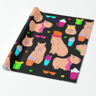 Papel De Presente preto engraçado da capybara
