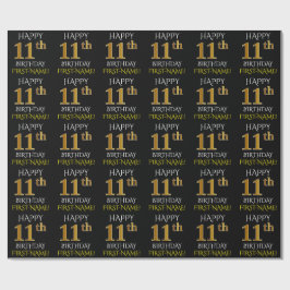 Papel De Presente Preto, falso Dourado "FELIZ ANIVERSÁRIO 11"