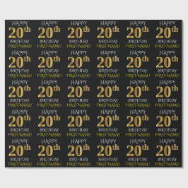 Papel De Presente Preto, falso Dourado "FELIZ ANIVERSÁRIO 20"