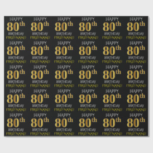 Papel De Presente Preto, falso Dourado "FELIZ ANIVERSÁRIO 80"