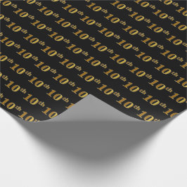 Papel De Presente Preto, Faux Dourado 10º (Décimo) Evento