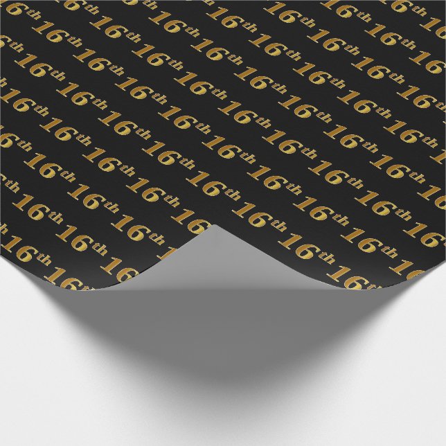 Papel De Presente Preto, Faux Dourado 16º (Décimo Sexto) Evento (Ponta)