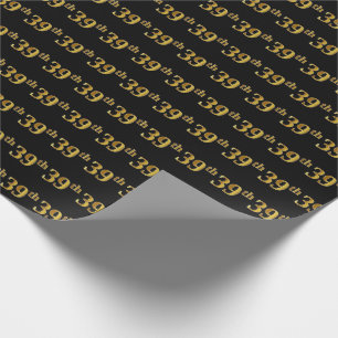 Papel De Presente Preto, Faux Dourado 39º (39º) Evento