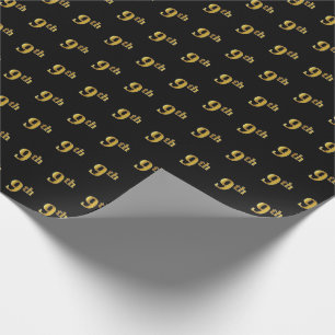 Papel De Presente Preto, Faux Dourado 9º (Nono) Evento