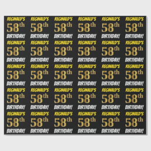 Papel De Presente Preto, Faux/Imitação Dourado, "58º ANIVERSÁRIO