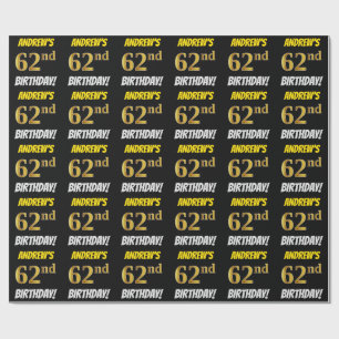 Papel De Presente Preto, Faux/Imitação Dourado, "62º ANIVERSÁRIO