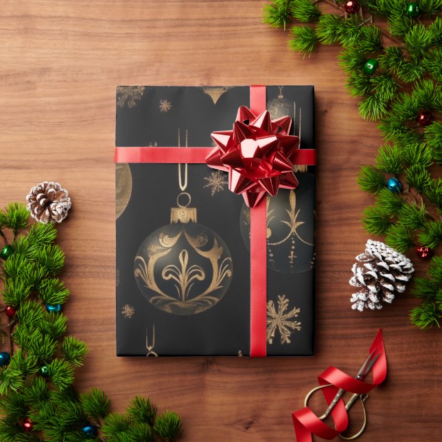 Papel De Presente Preto Festivo E Dourado (Presente de Natal)