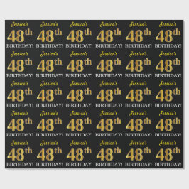 Papel De Presente Preto, Imitação de Ouro "48º ANIVERSÁRIO"
