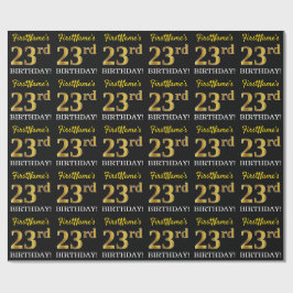 Papel De Presente Preto, Imitação Dourada "23º ANIVERSÁRIO"