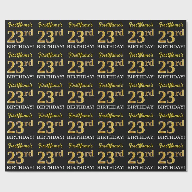 Papel De Presente Preto, Imitação Dourada "23º ANIVERSÁRIO" (Aberto)