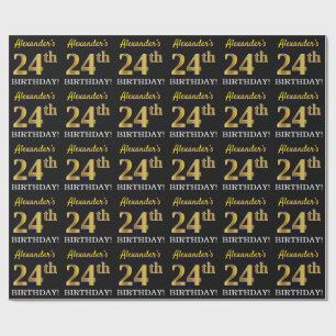 Papel De Presente Preto, imitação Dourada "24º ANIVERSÁRIO"