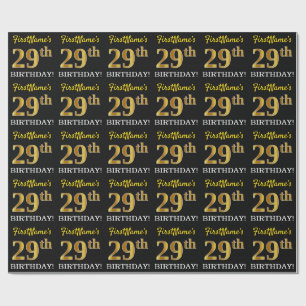 Papel De Presente Preto, Imitação Dourada "29 ANOS"