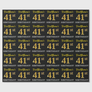 Papel De Presente Preto, Imitação Dourada "41 ruas ANIVERSÁRIO"