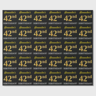 Papel De Presente Preto, Imitação Dourada "42º ANIVERSÁRIO"